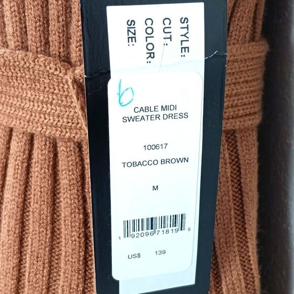 Women's BeBe tobacco brown sleeveless turtle neck cable knit midi dress sz M - Picture 10 of 13